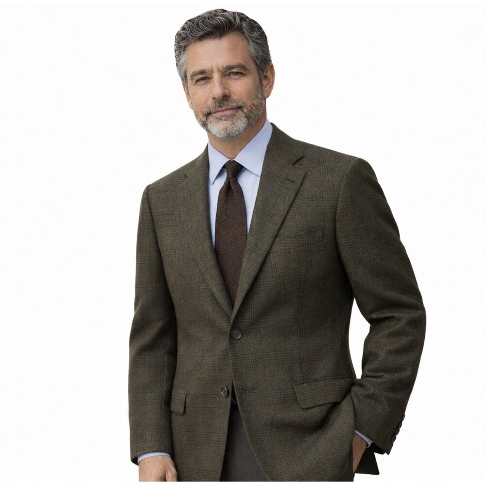 Brioni Nomentano Cashmere Sport Coat 40R Brown Olive Plaid Italy Luxury Designer